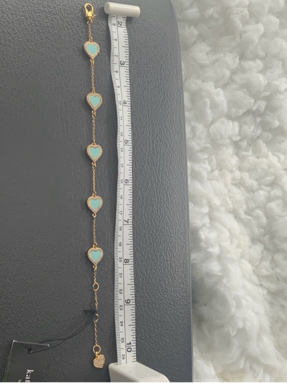 kate spade Gold Heart Bracelet with Mint Enamel hearts! NWT - Picture 2 of 10